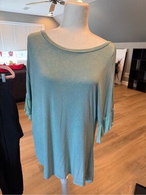 Love Sage Green Short Sleeve Ruffle Tee